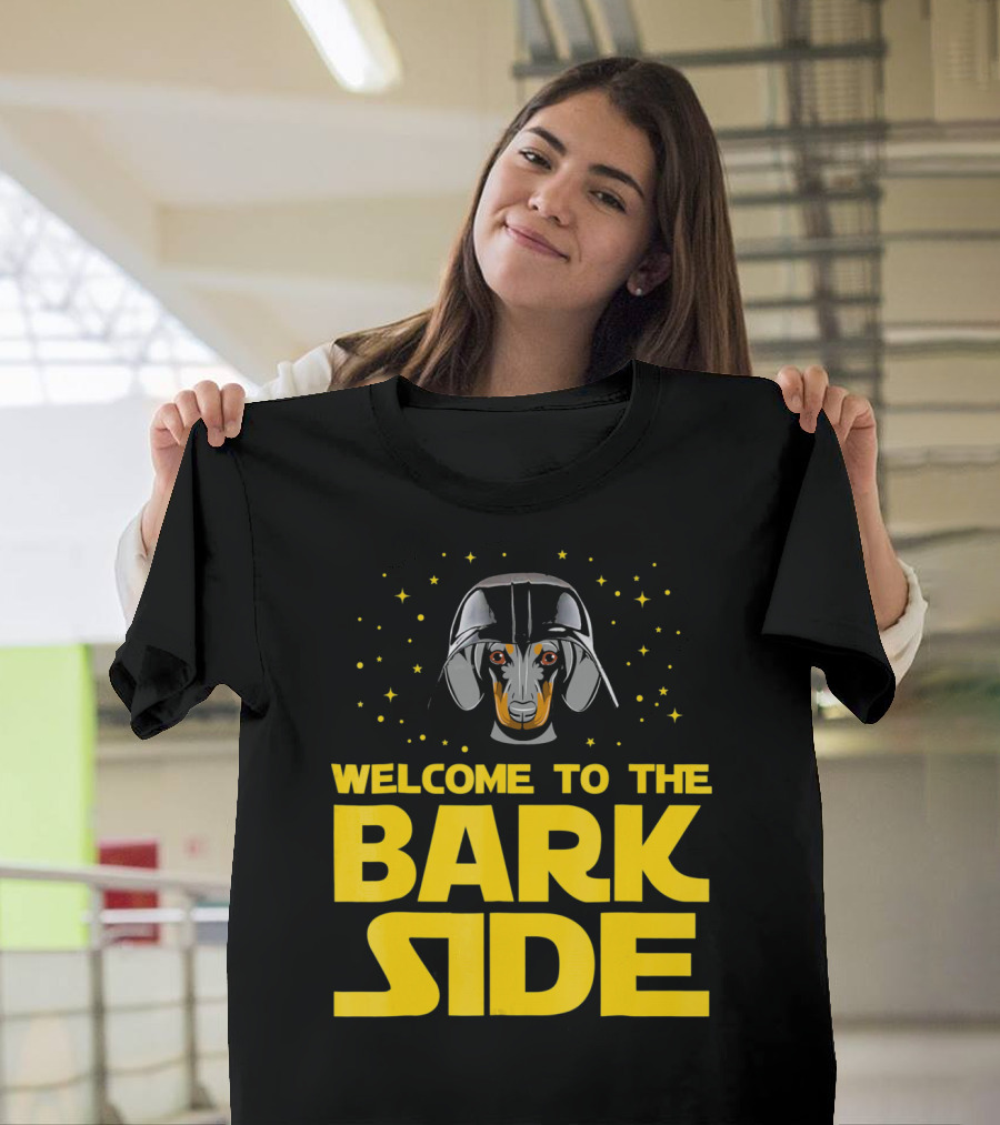 Welcome to the Bark Side Dachshund Helmet Stars T-Shirt