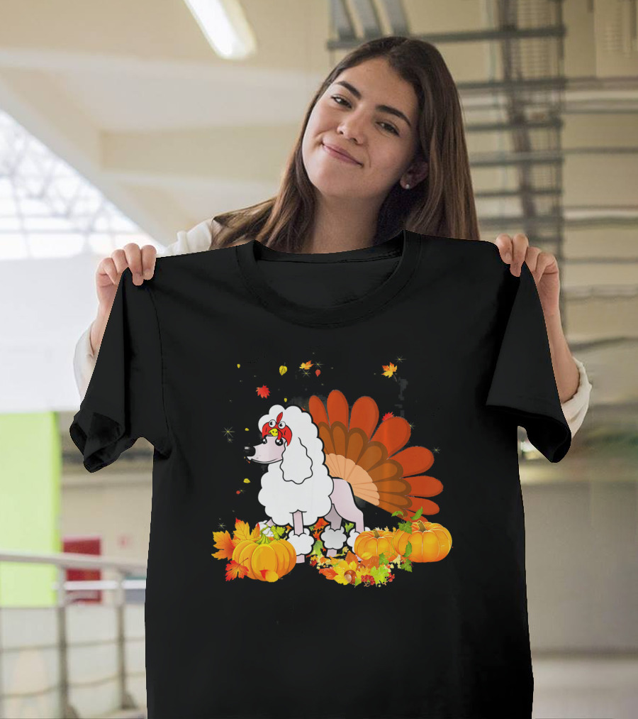 Standard Poodle Turkey Fall Leaves Pumpkins Funny Dog T-Shirt