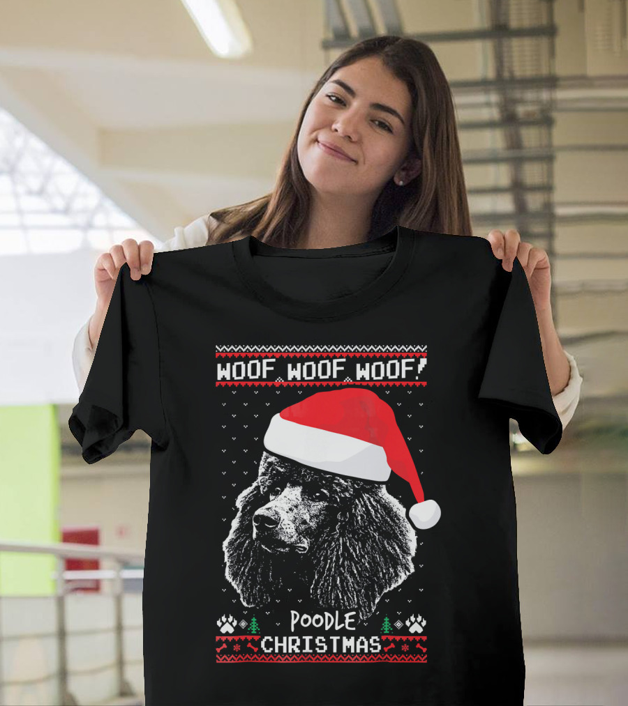 Woof Woof Woof Poodle Christmas T-Shirt