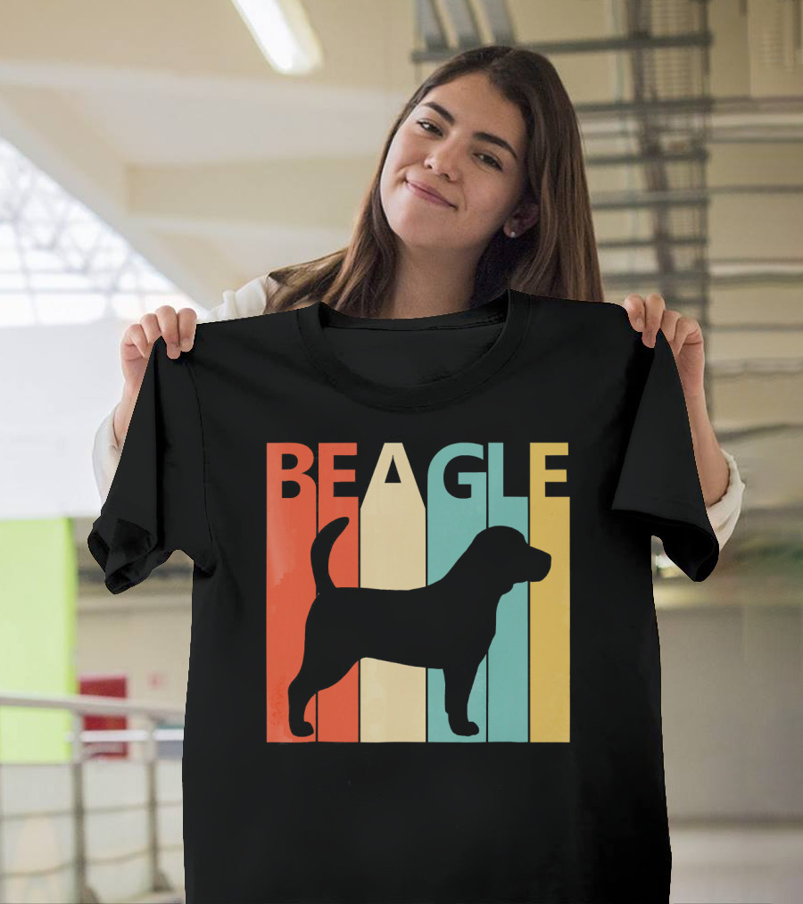 Vintage Beagle Dog Silhouette Retro Stripes T-Shirt