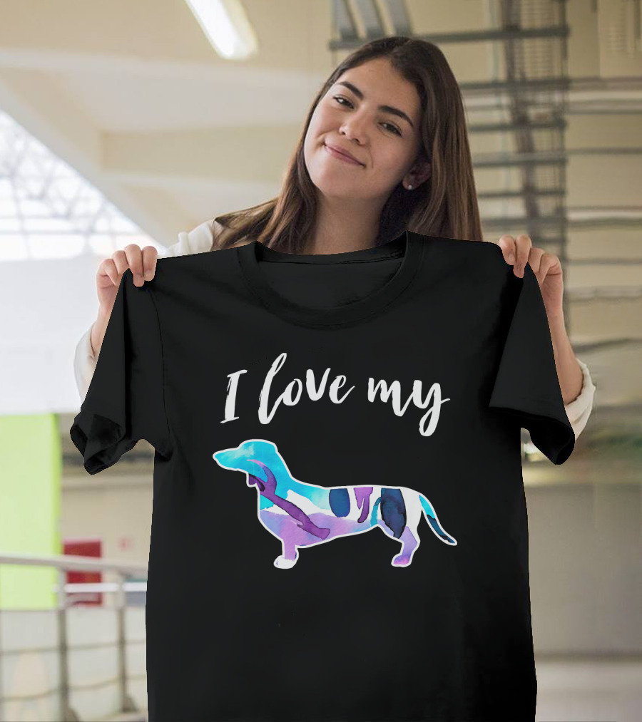 I Love My Watercolor Dog Dachshu T-Shirt