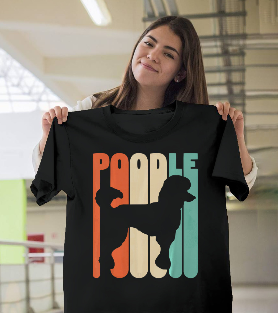 Vintage Poodle Silhouette Retro Stripes T-Shirt