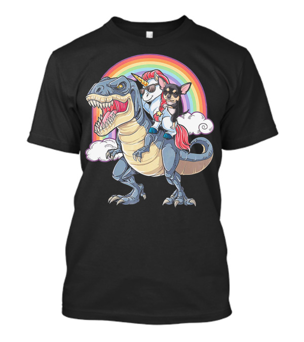 Chihuahua And Unicorn Ride Rex With Rainbow Magic T-Shirt