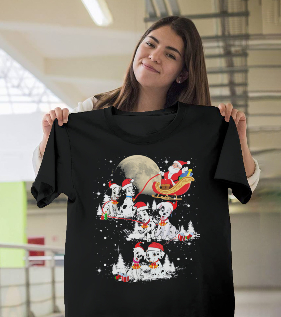 Dalmatian Santa Christmas Dalmatians with Santa's Sleigh and Presents T-Shirt