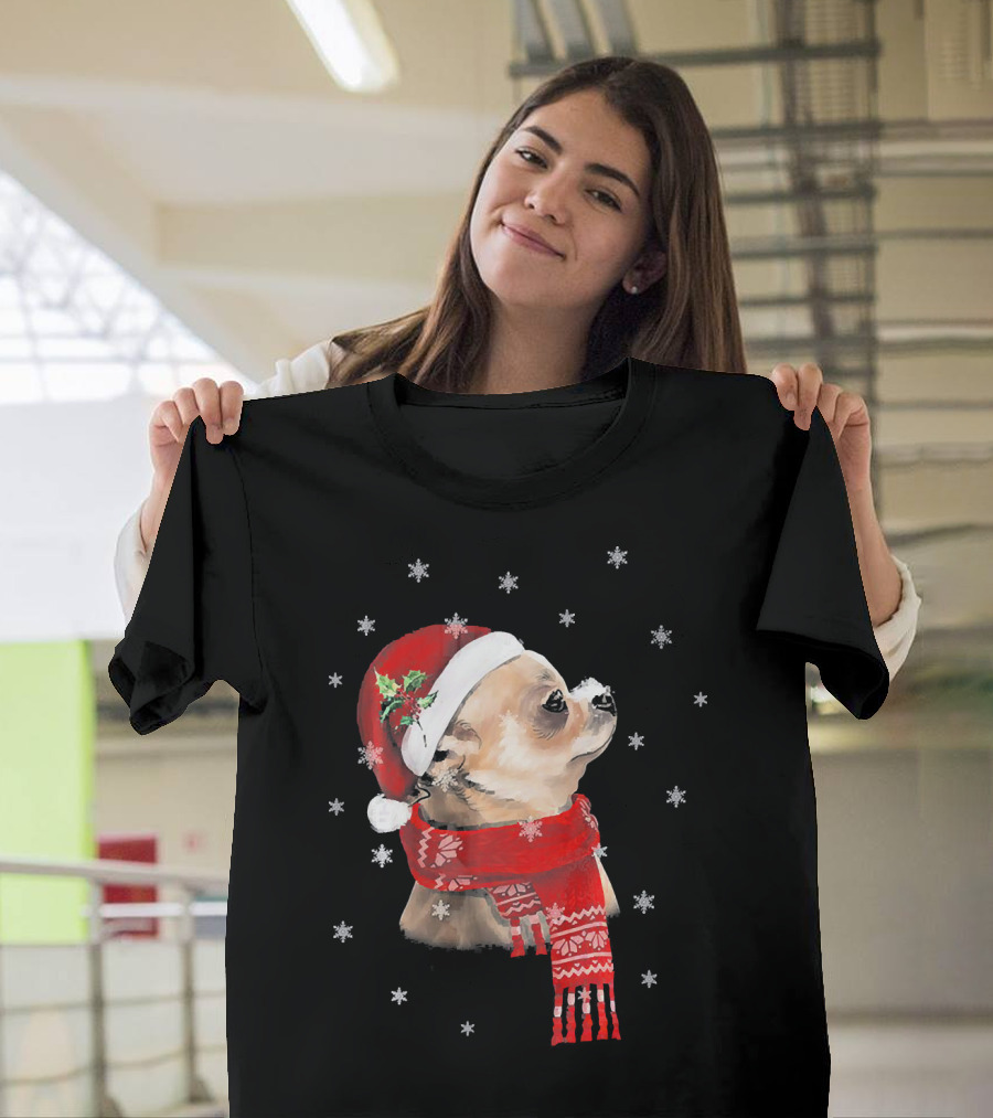 Chihuahua Lover Christmas Cute Chihuahua in Holiday Hat and Scarf T-Shirt