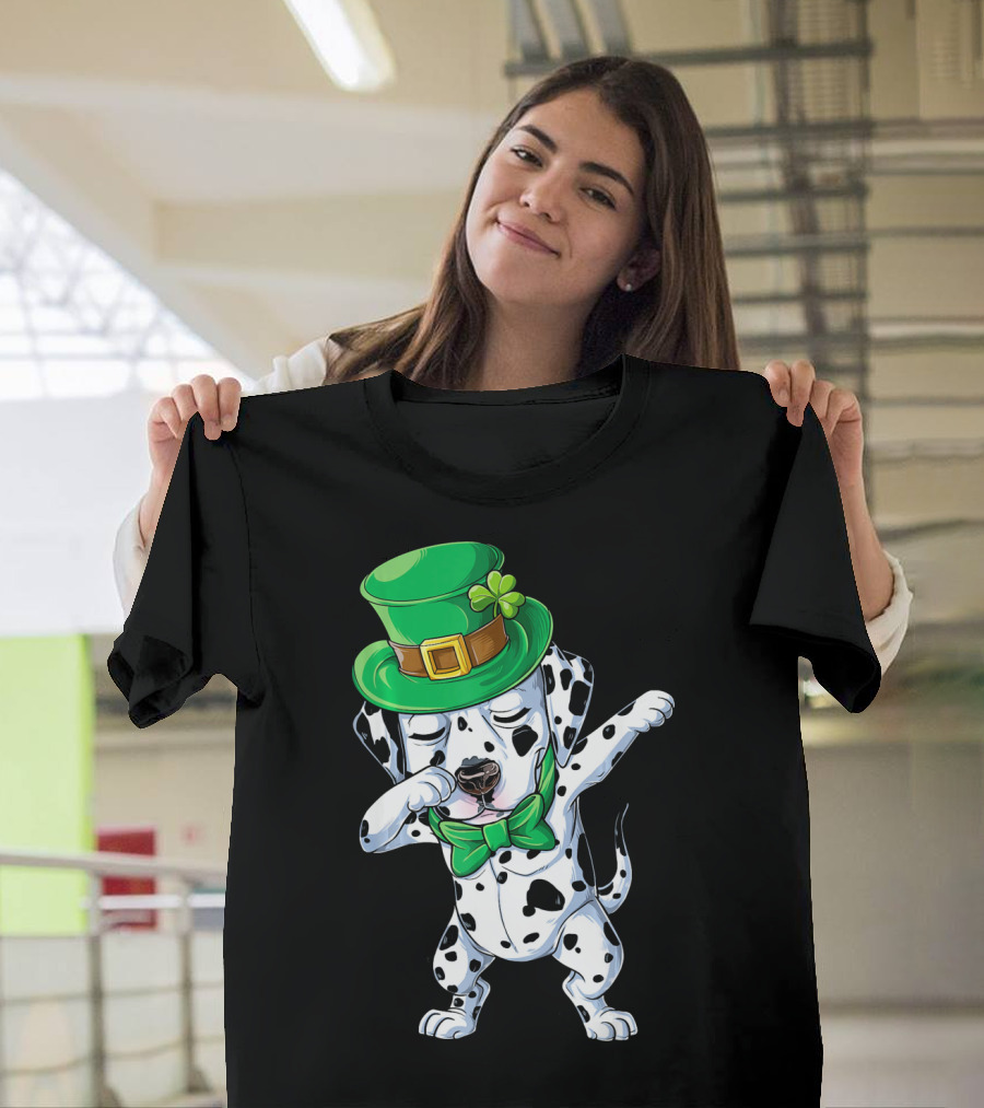 St. Patrick's Day Dabbing Dalmatian in Green Top Hat and Bow Tie T-Shirt