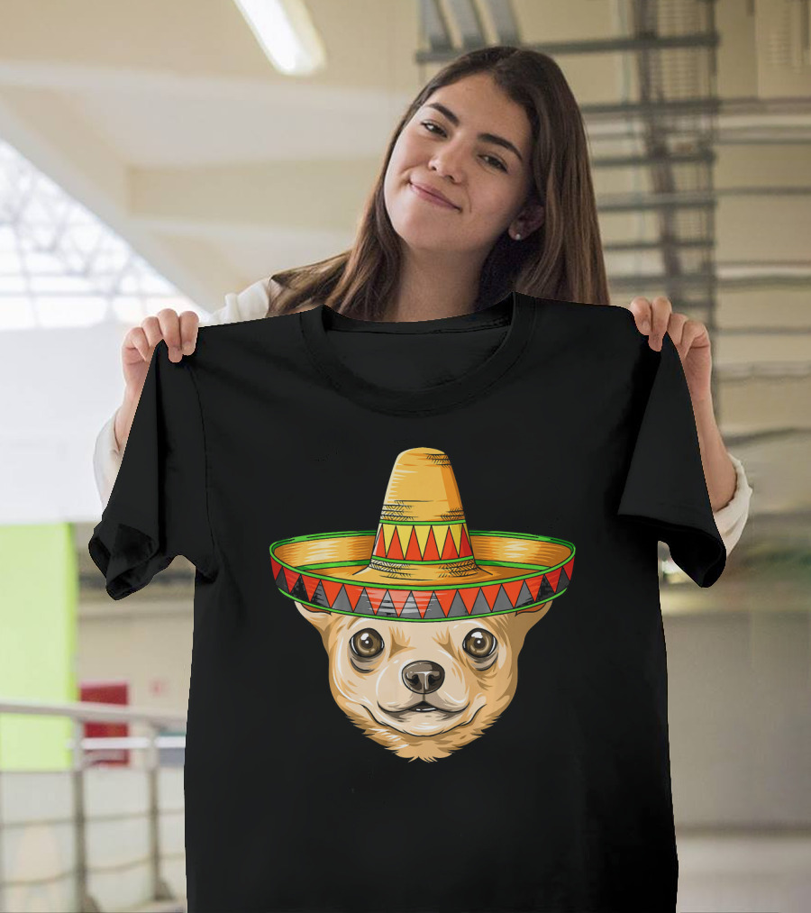 Chihuahua with Mexican Sombrero for Cinco De Mayo T-Shirt