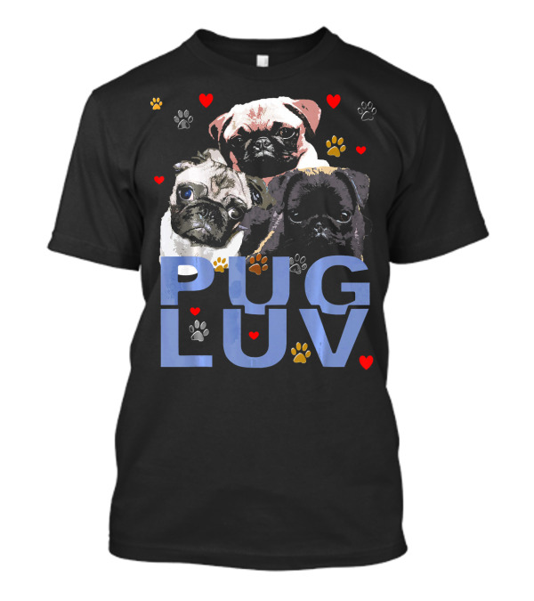 CUTE FUNNY PUG DOG PUPPY PUG LUV HEARTS AND PAW PRINTS T-Shirt