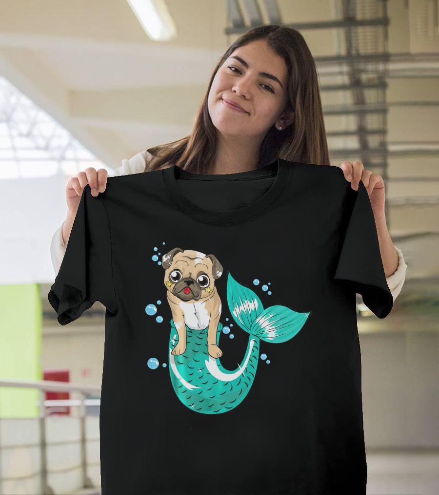 Cute Pugmaid Girls Mermaid Pug T-Shirt