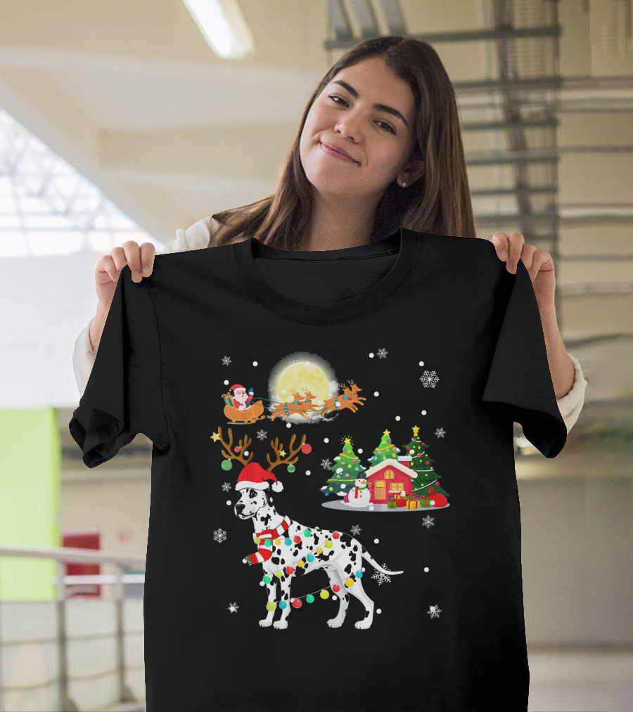 Santa Sleigh Dalmatian Reindeer Christmas Magic T-Shirt