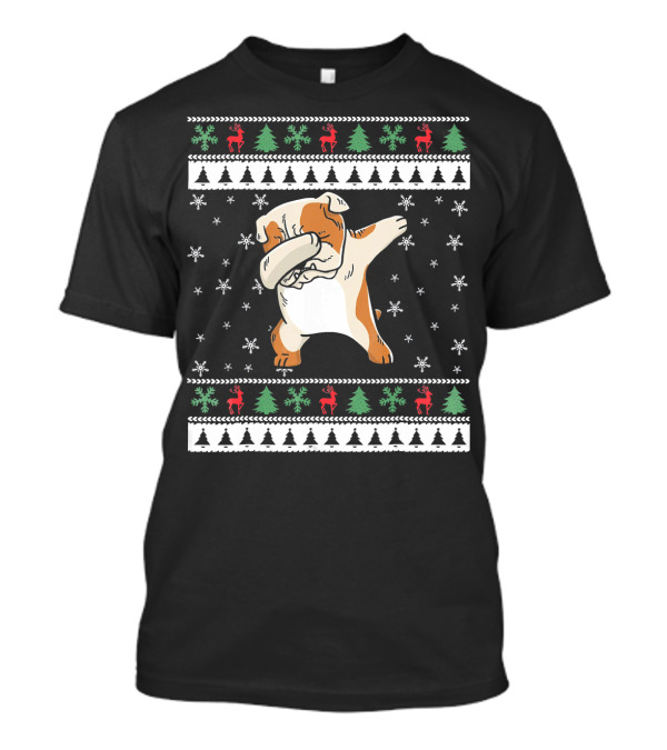 Dabbing English Bulldog Lover Ugly Christmas T-Shirt
