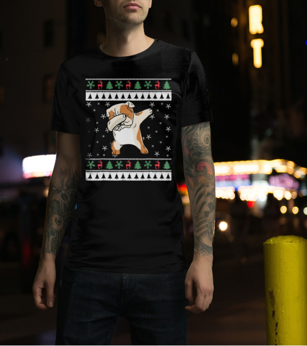Dabbing English Bulldog Lover Ugly Christmas T-Shirt