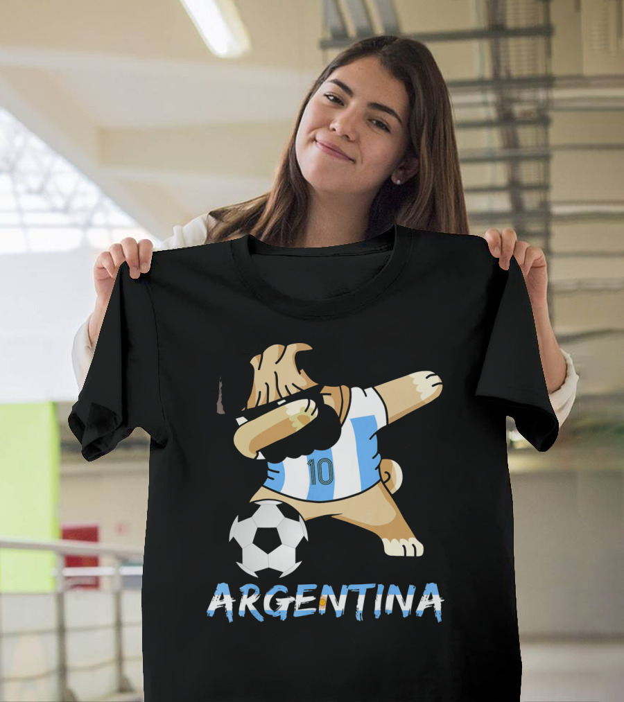 Argentina Soccer Dog Dabbing with Football 10 Jersey T-Shirt