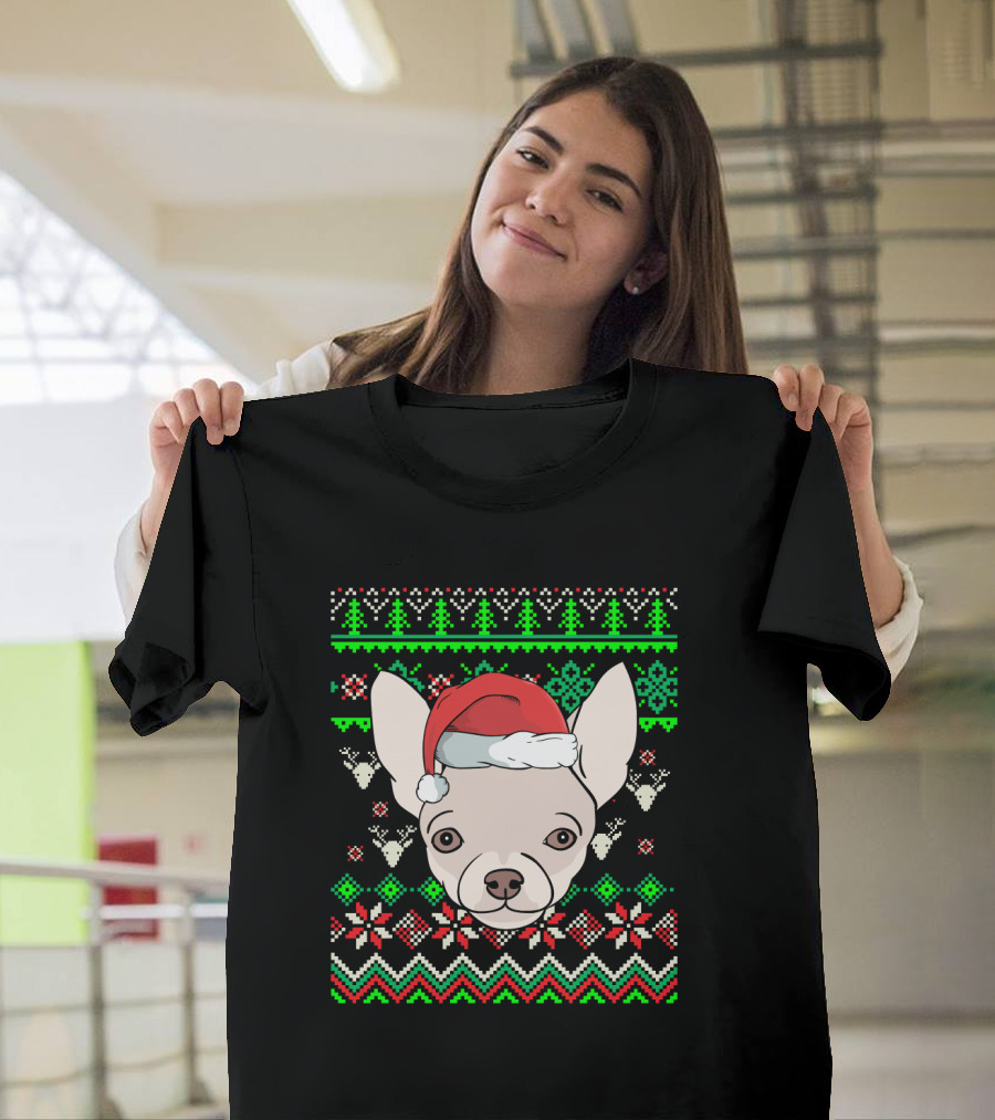 Chihuahua Christmas Sweater Dog with Santa Hat T-Shirt