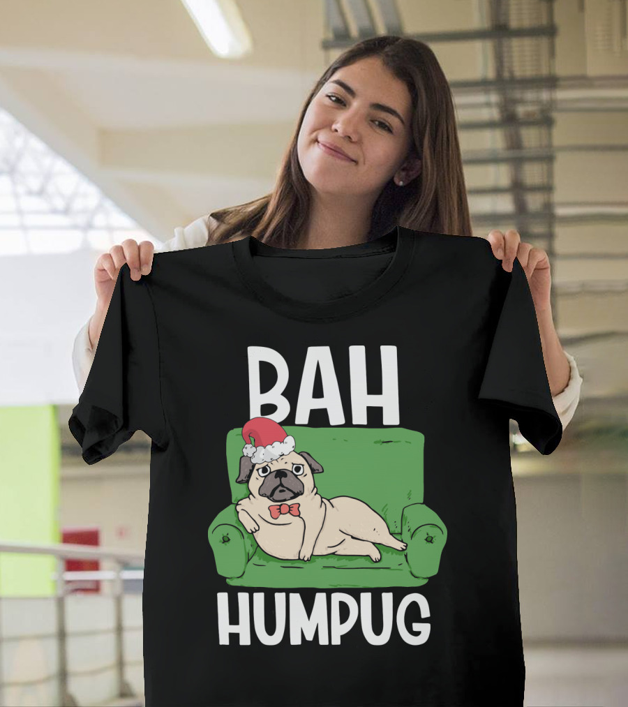 Bah Humpug Funny Santa Pug on Couch T-Shirt