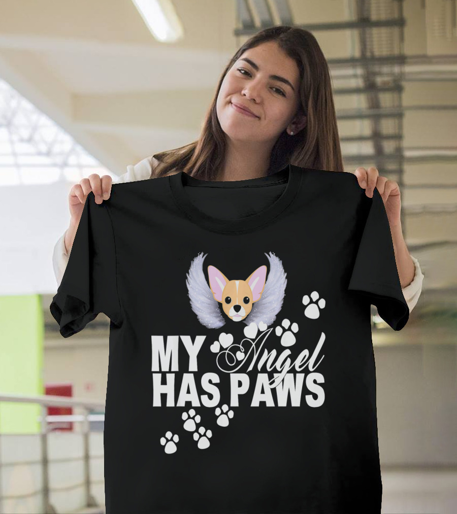Chihuahua My Angel Has Paws with Wings and Paw Prints T-Shirt