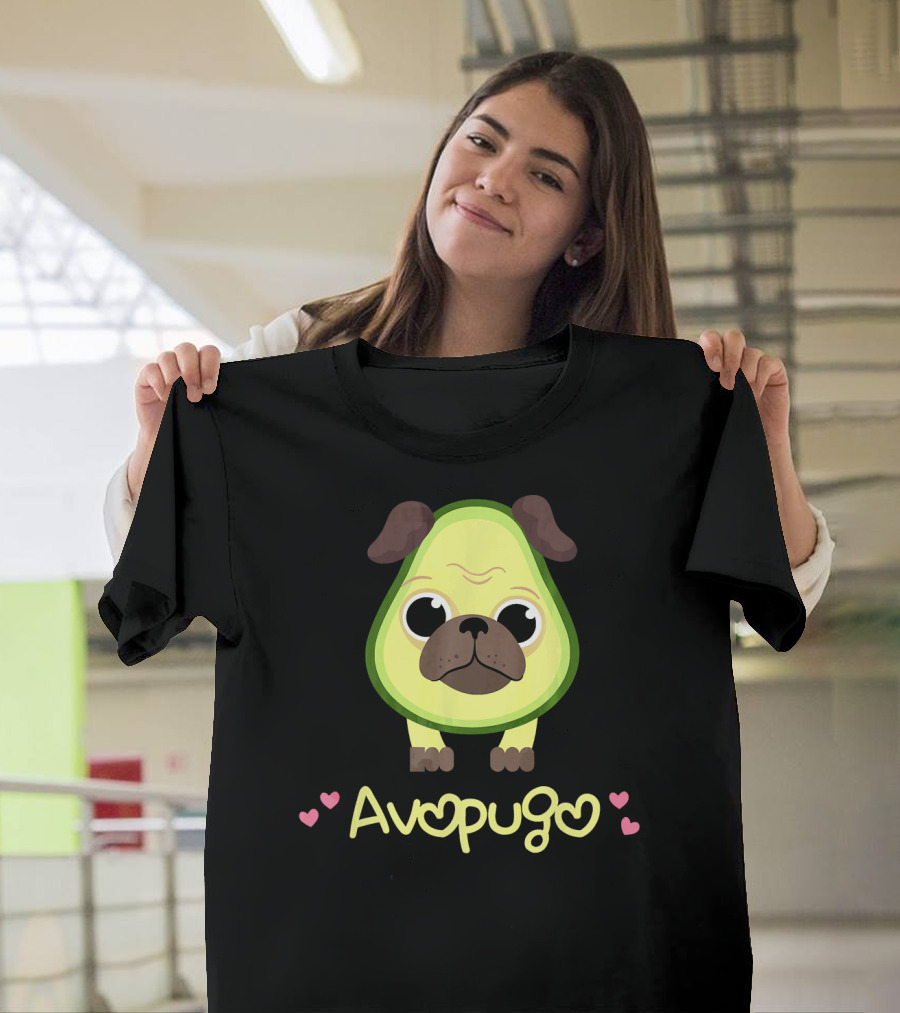 Avopugo Avocado Pug with Heart Accents T-Shirt