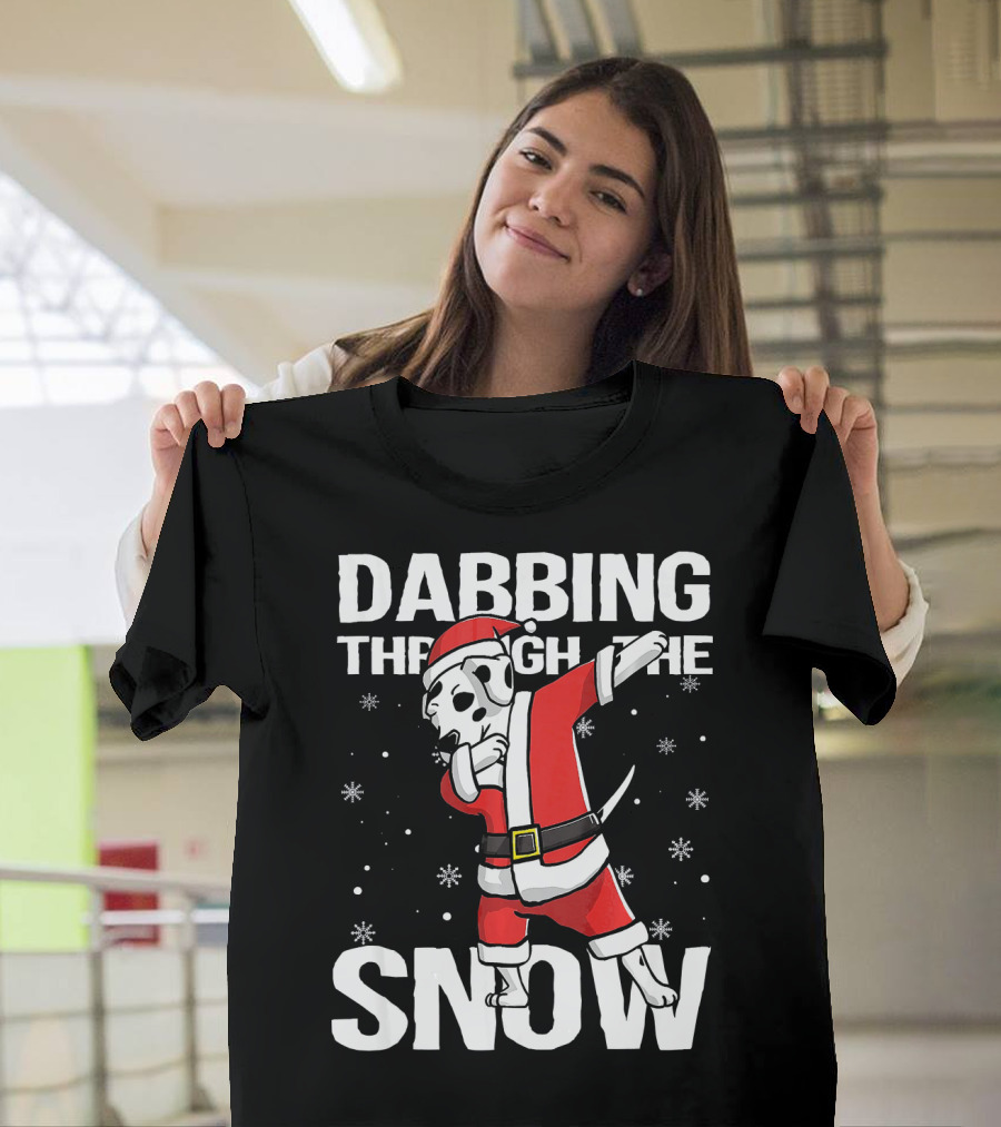 Dabbing Through the Snow Christmas Dabbing Dalmatian Santa Claus T-Shirt