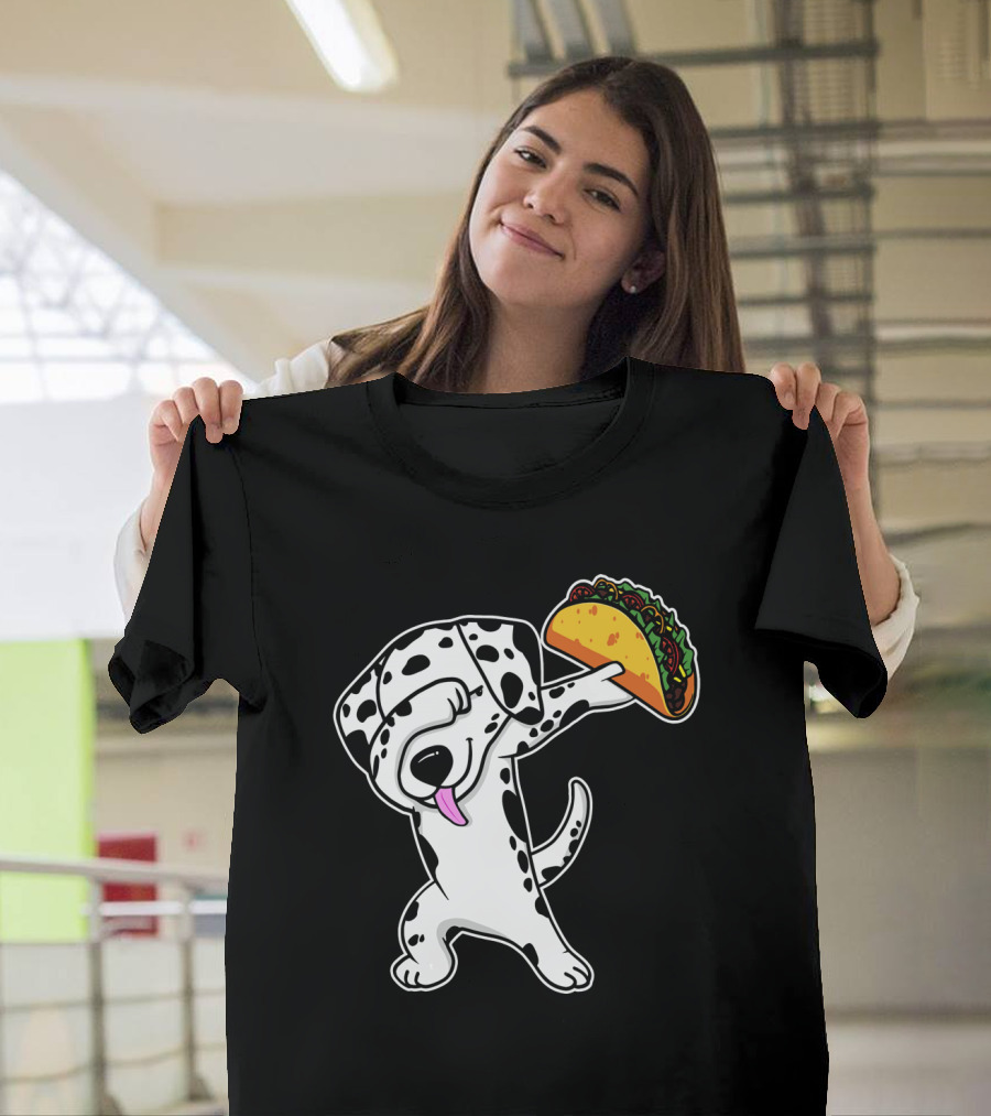 Dabbing Dalmatian Holding Taco Humor T-Shirt