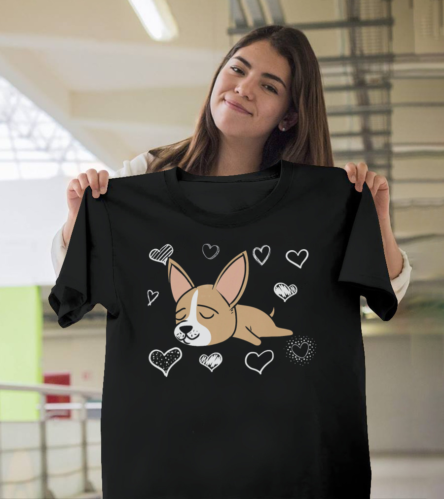 Chihuahua Mom Valentine's Day Hearts Sleepy Dog T-Shirt