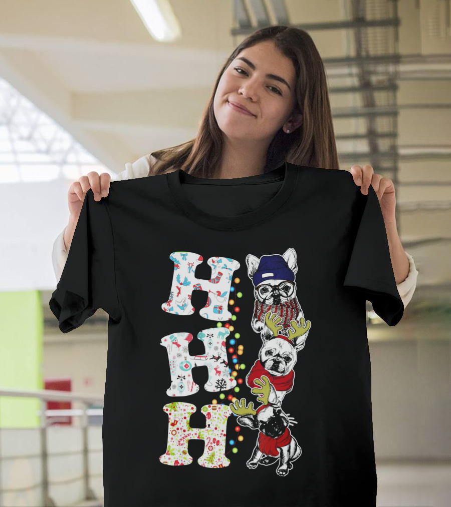 Ho Ho Ho Funny Dog Puppy Frenchie Christmas Holiday Festive T-Shirt