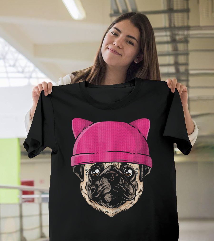 Feminist Pug Pink Pussyhat Women's Rights Support T-Shirt