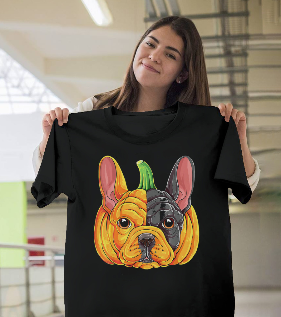 French Bulldog Pumpkin Face Halloween T-Shirt