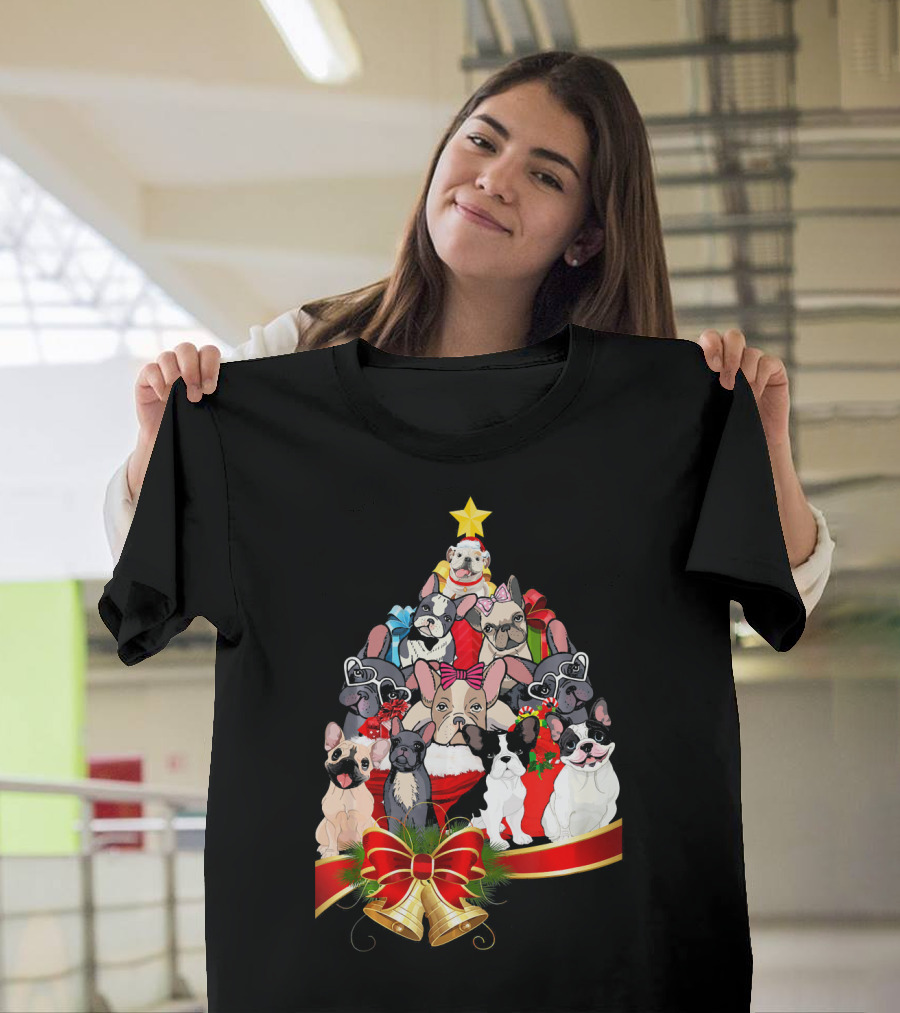 French Bulldog Christmas Cute Xmas Tree Star Bow Present T-Shirt