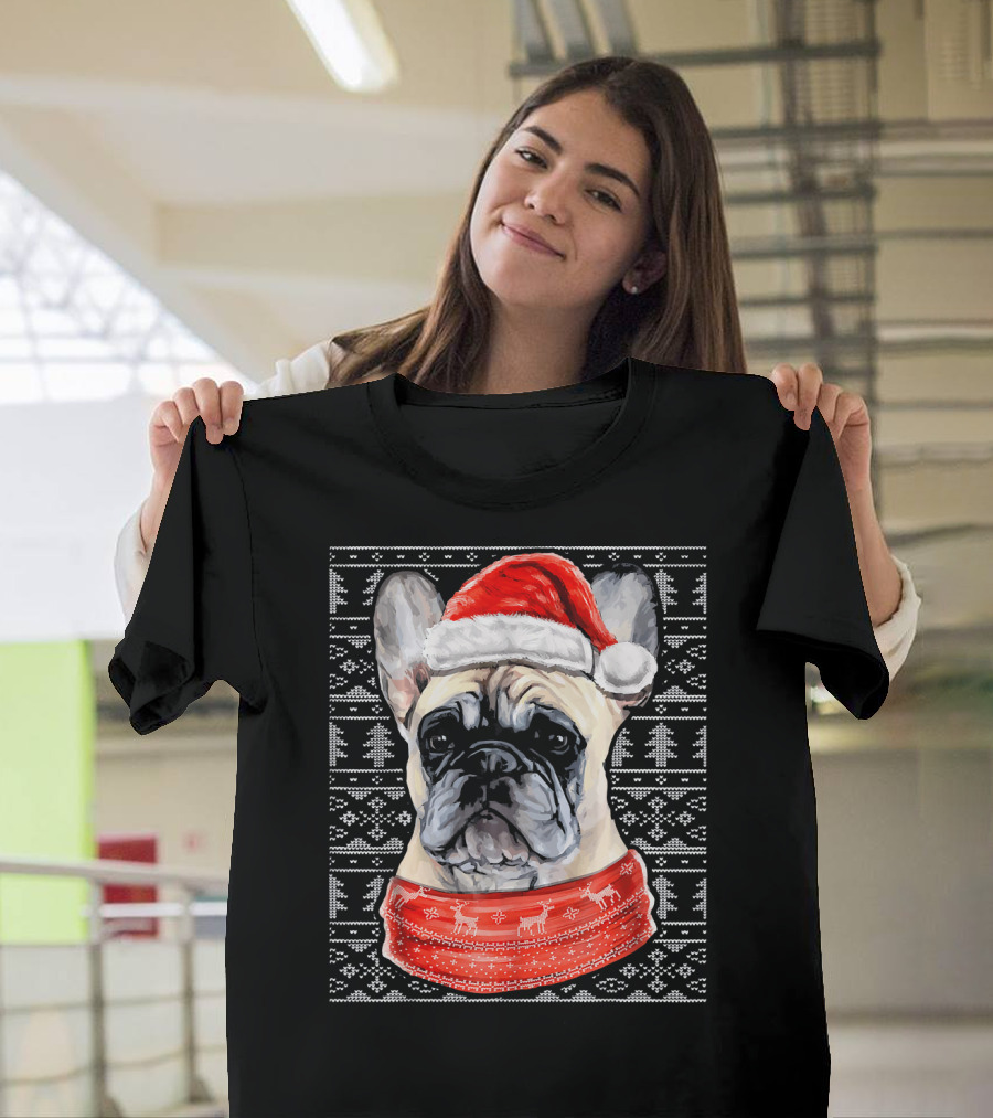 French Bulldog Santa Hat Holiday T-Shirt