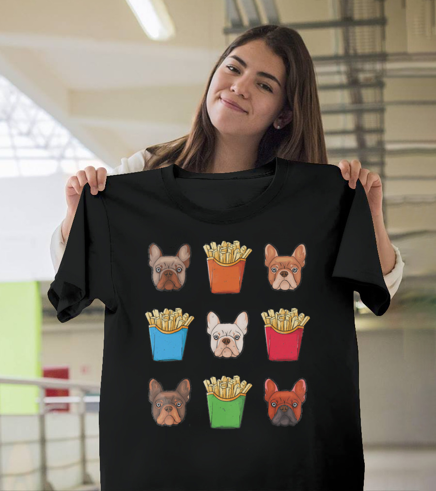 French Bulldog Frenchie Fries Grid with Colorful Boxes T-Shirt