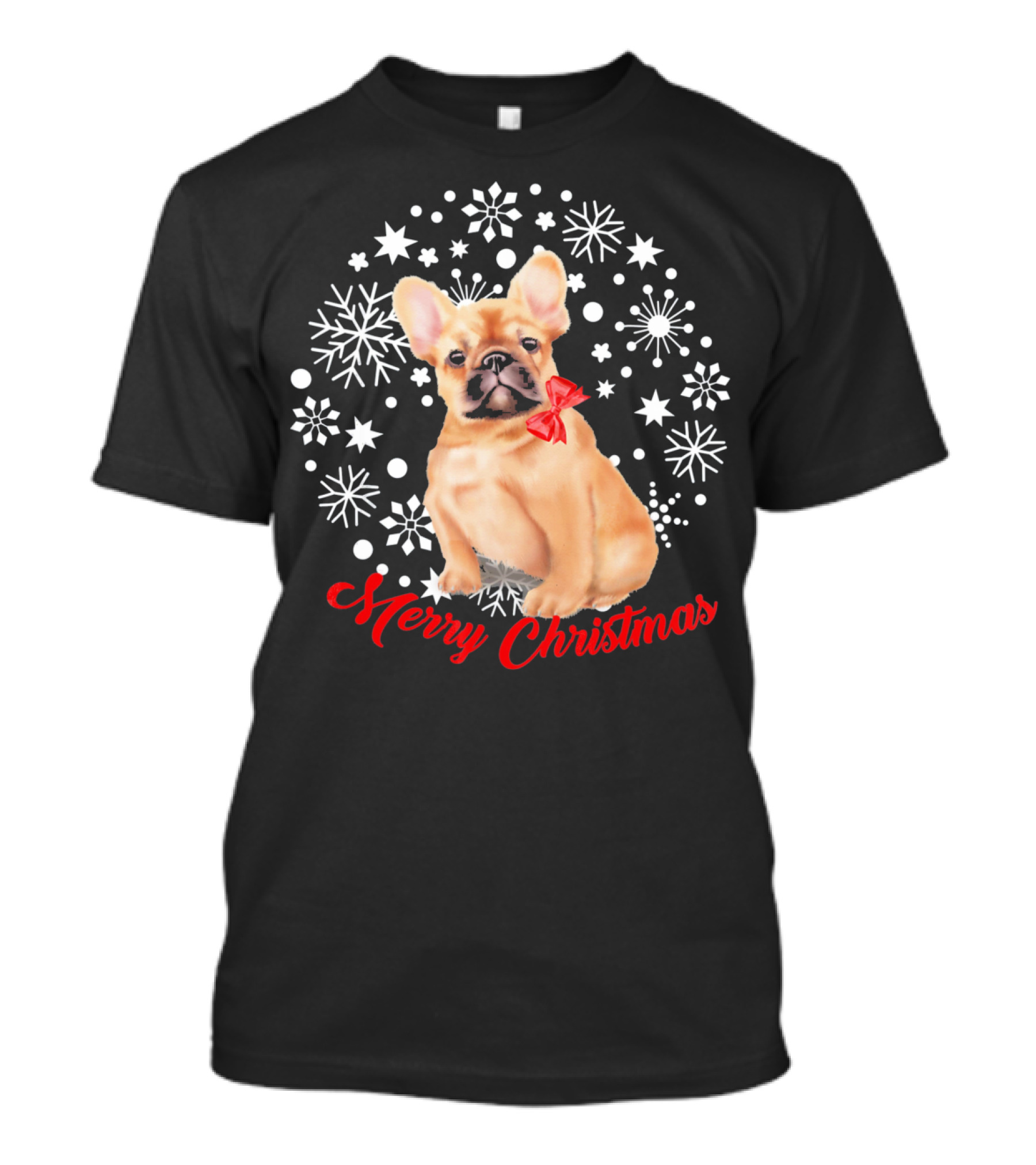 Merry Christmas French Bulldog With Snowflakes T-Shirt