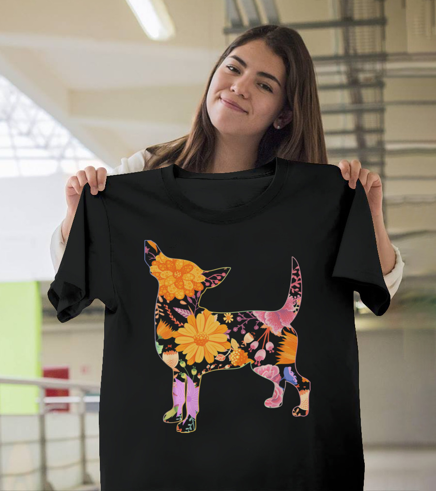 Floral Flower Vintage Retro Teacup Chihuahua T-Shirt