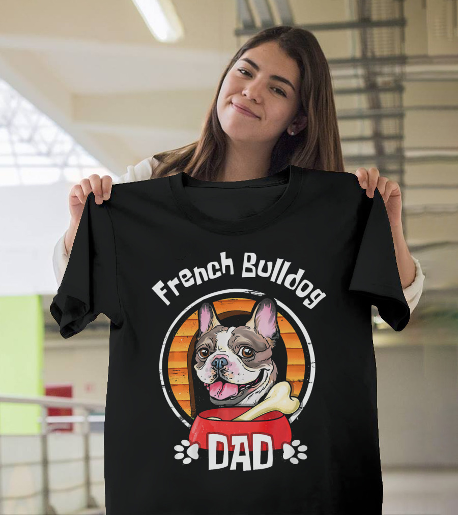 French Bulldog Dad with Bone and Paw Prints T-Shirt
