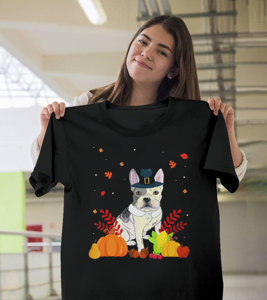 French Bulldog Thanksgiving Costume Pilgrim Pumpkins Harvest T-Shirt