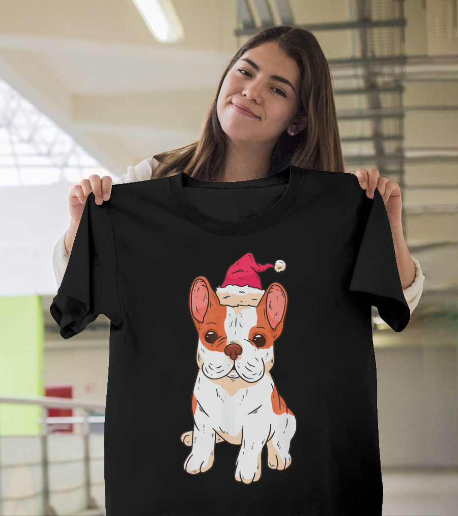 French Bulldog with Santa Hat Christmas T-Shirt