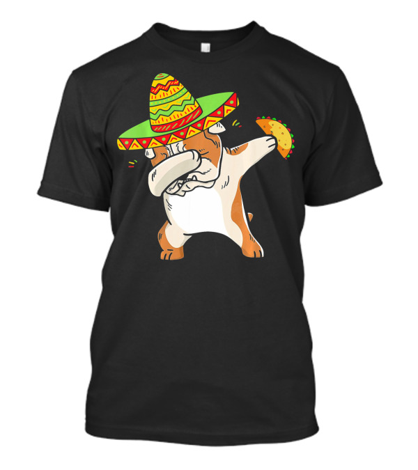 English Bulldog Dabbing With Taco And Sombrero For Cinco De Mayo T-Shirt