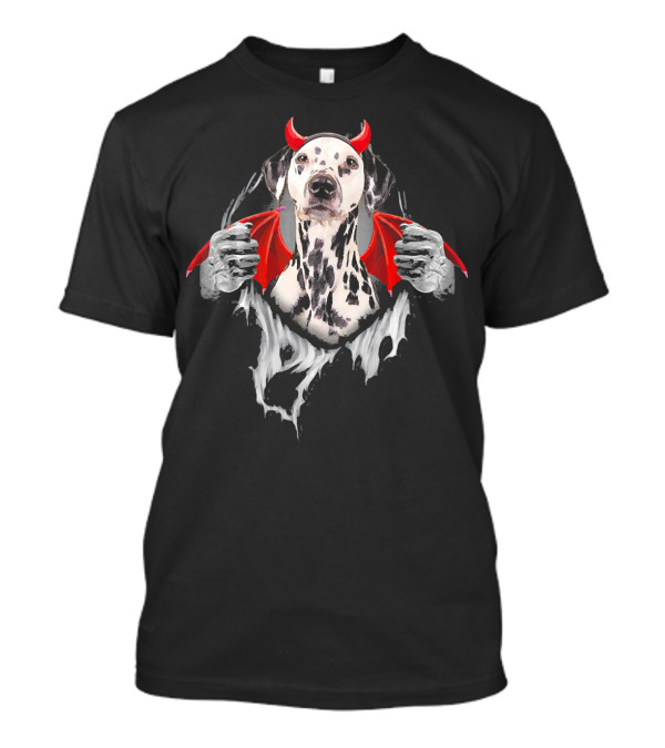 Funny Dalmatian Dog Dracula Halloween Horns Wings Costume T-Shirt