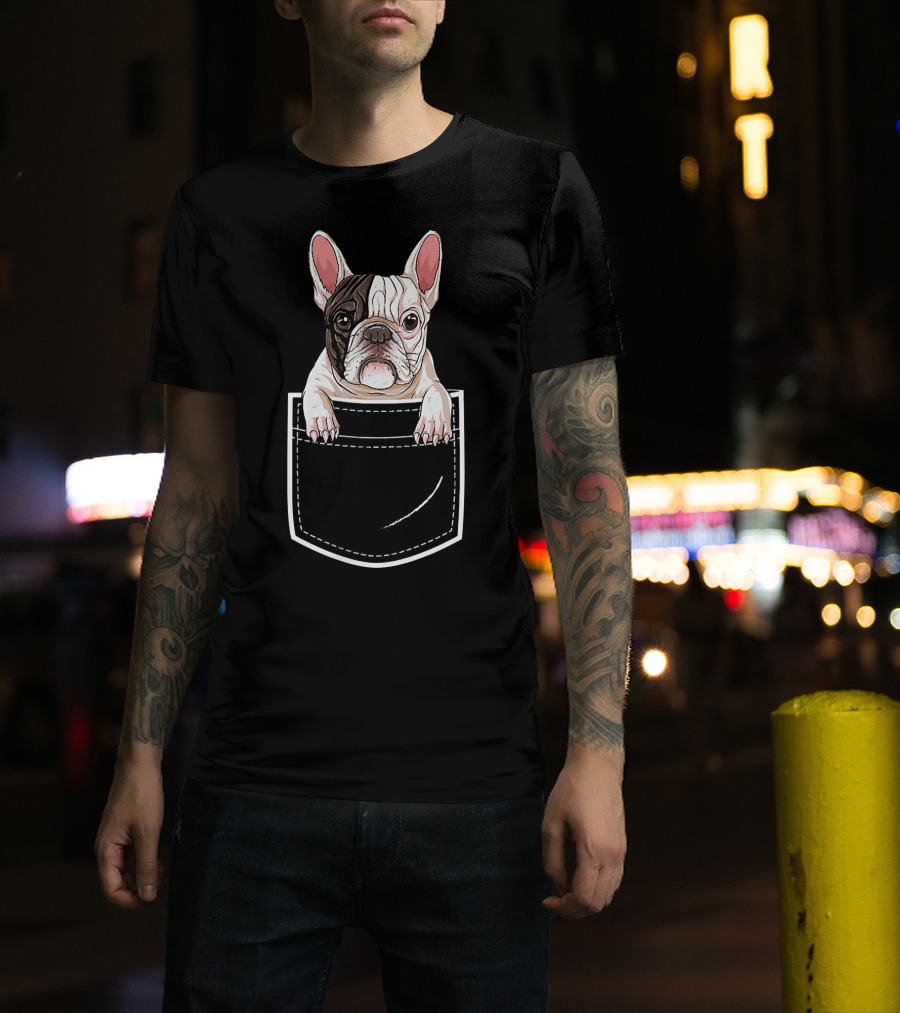 French Bulldog Peeking From Pocket T-Shirt