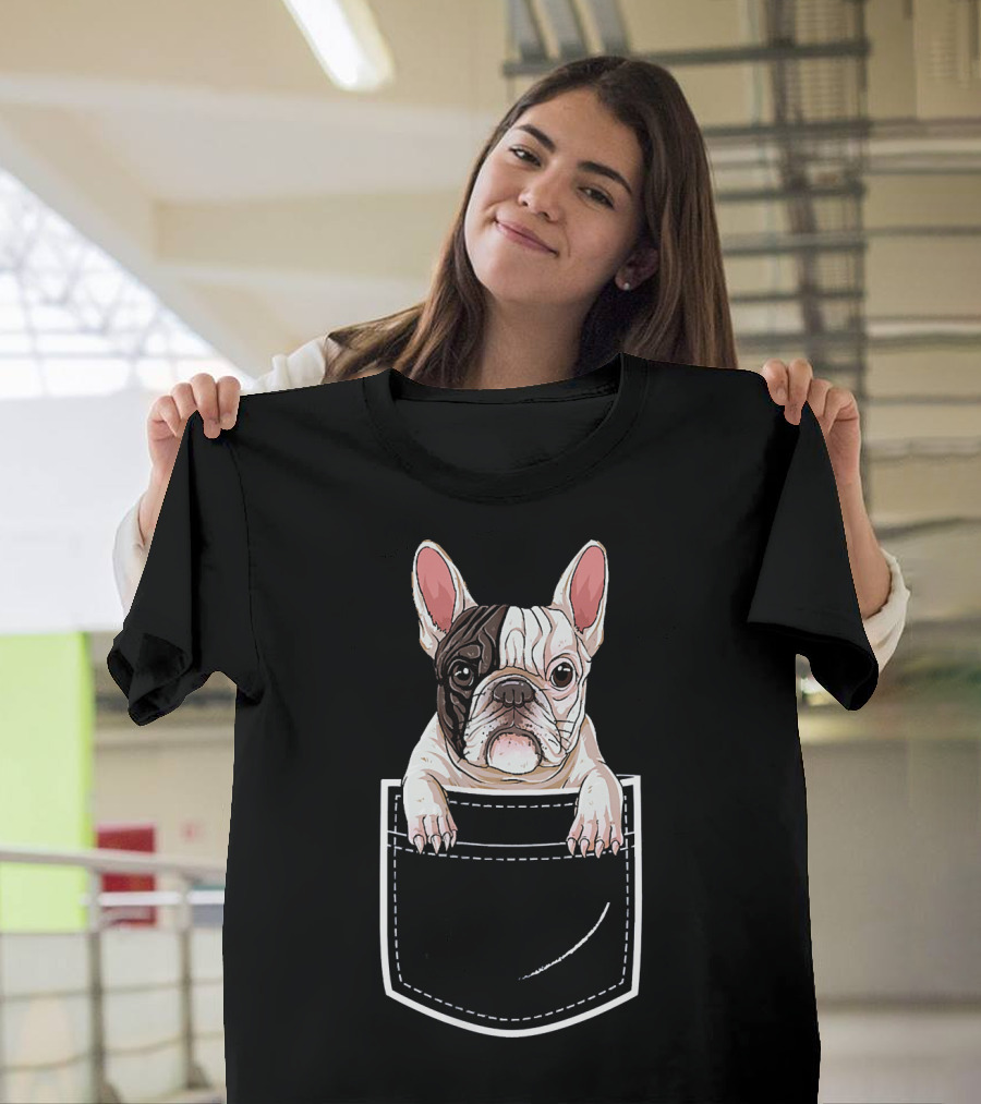 French Bulldog Peeking From Pocket T-Shirt