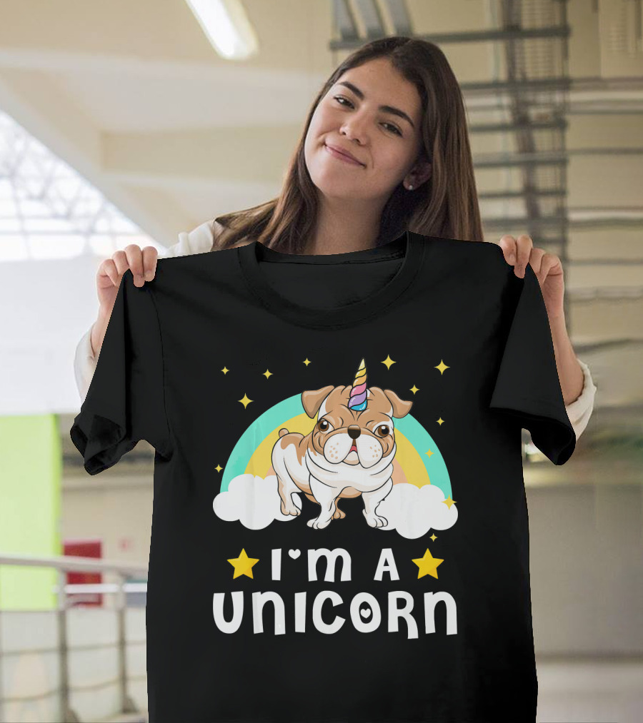 I'm A Unicorn Funny English Bulldog Rainbow Stars T-Shirt
