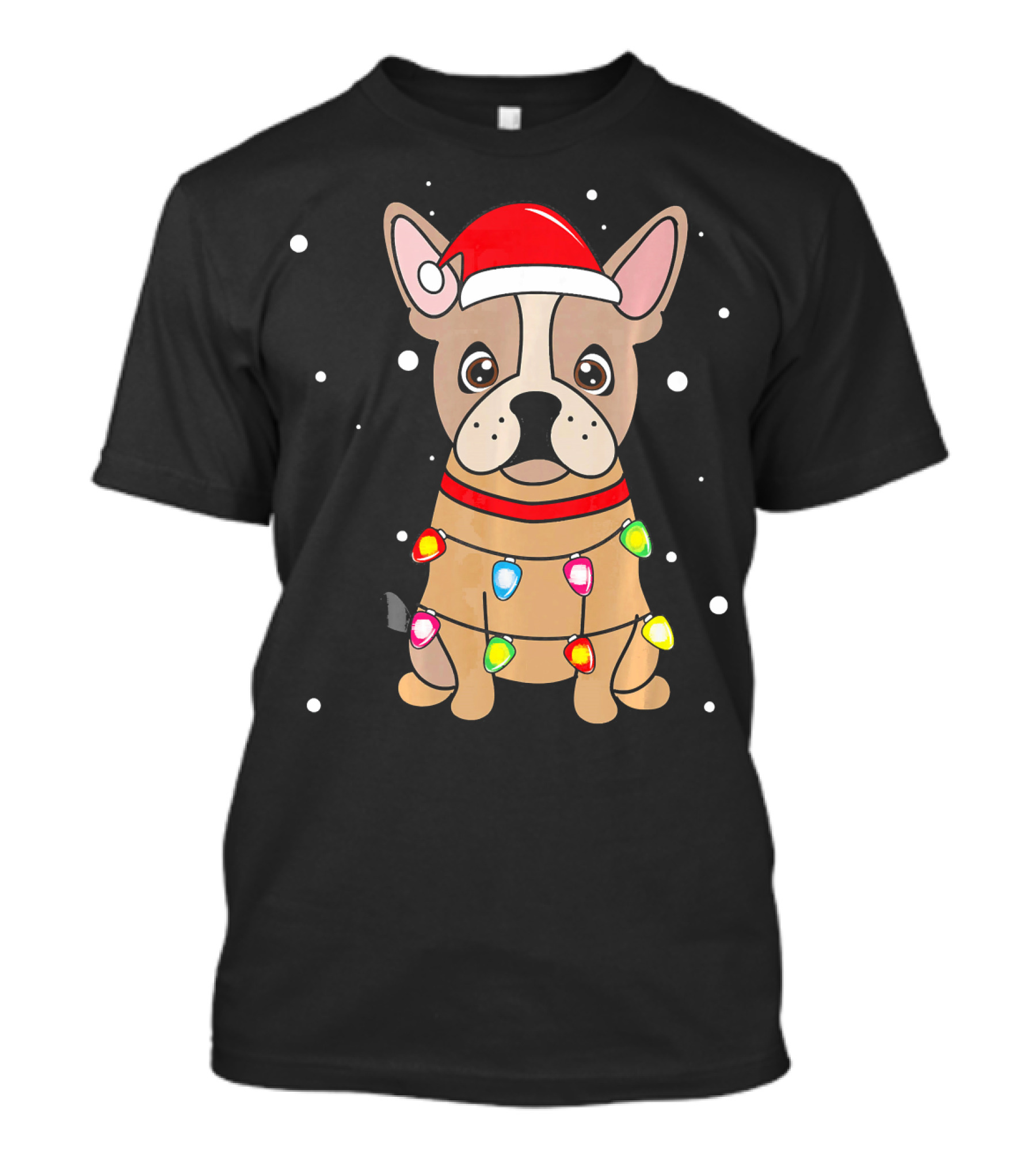 French Bulldog With Santa Hat And Christmas Lights T-Shirt