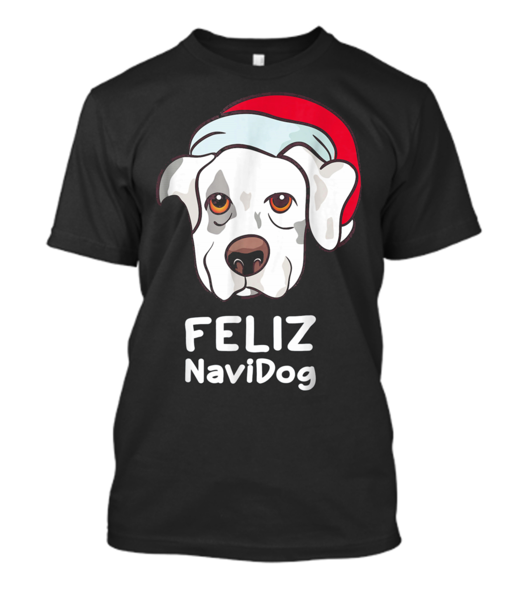 Feliz Navidad NaviDog Santa Hat Dog Face T-Shirt