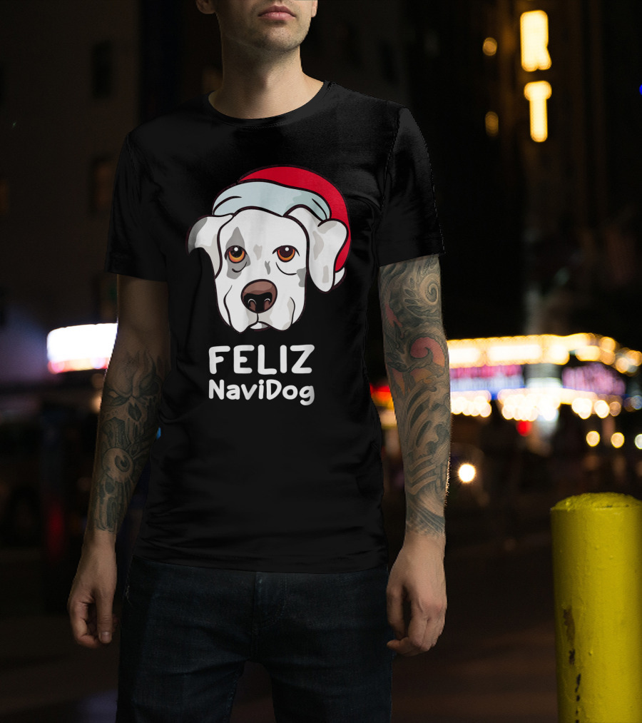 Feliz Navidad NaviDog Santa Hat Dog Face T-Shirt