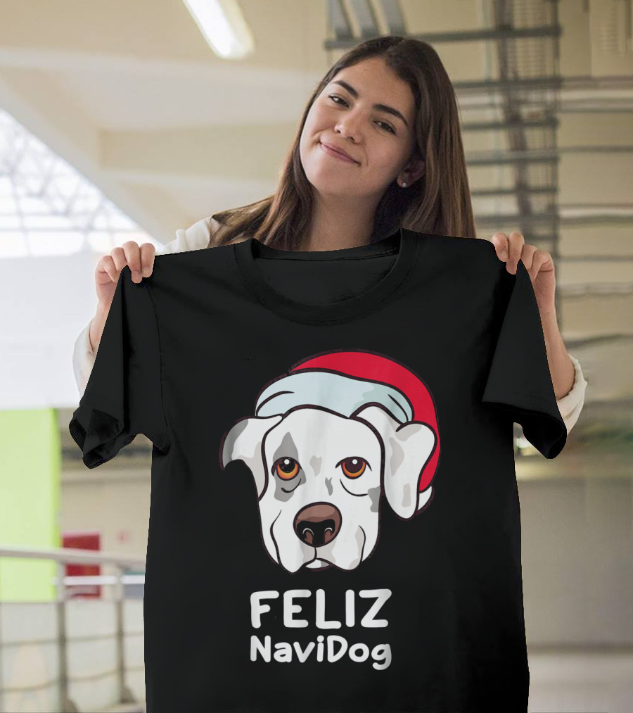 Feliz Navidad NaviDog Santa Hat Dog Face T-Shirt