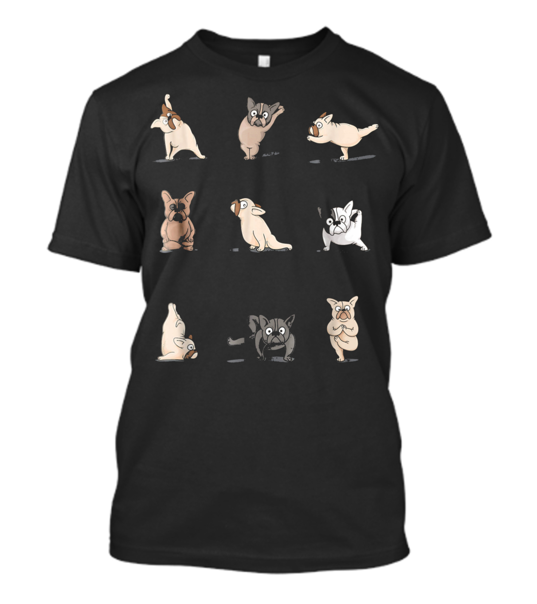 French Bulldog Yoga Poses Funny Frenchie Dog Cartoons T-Shirt
