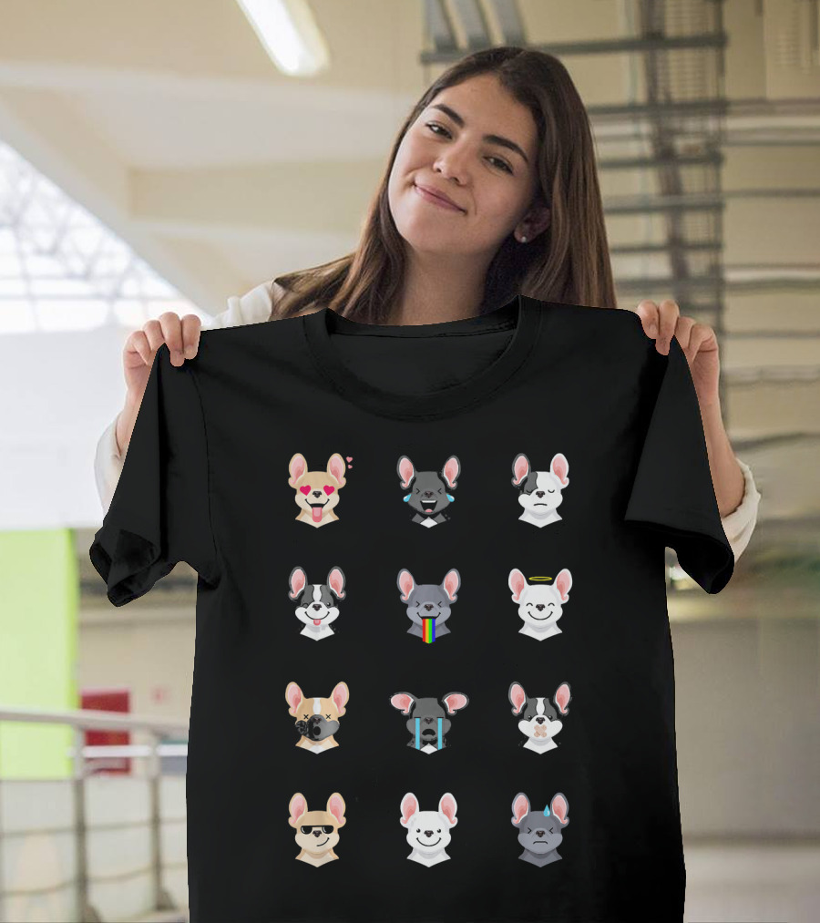 French Bulldog Faces With Emojis And Expressions T-Shirt