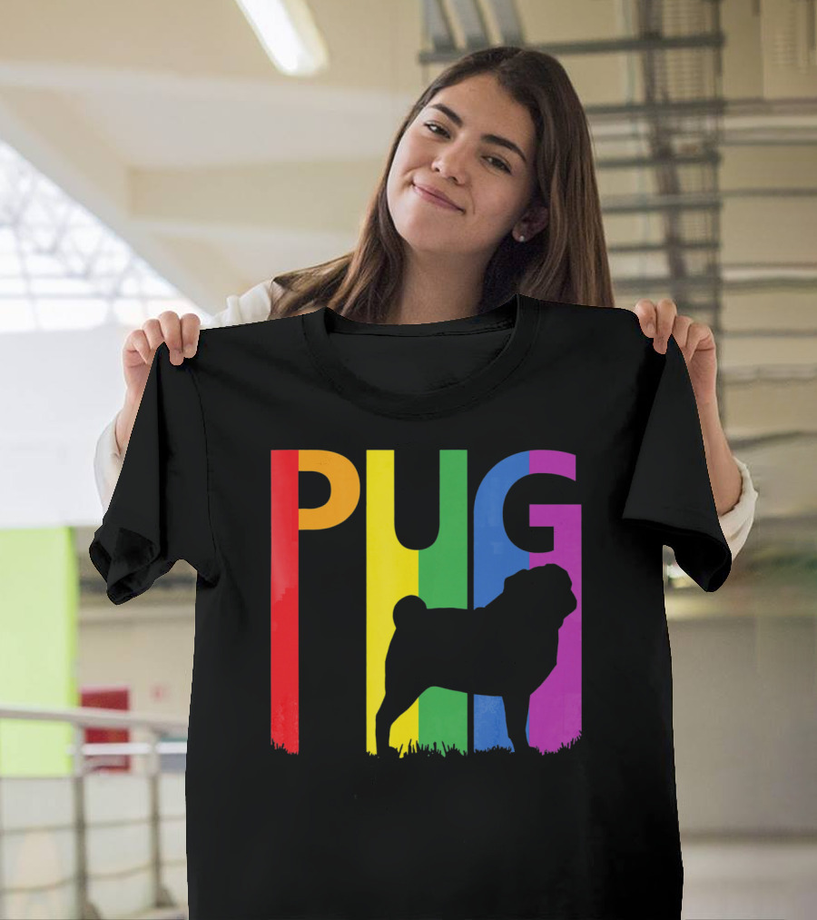 Pug Silhouette in Rainbow Colors T-Shirt