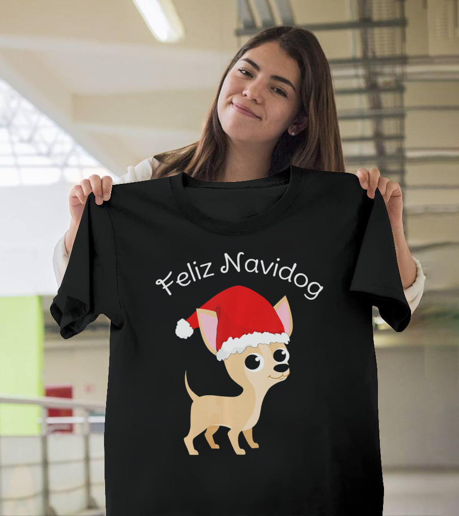 Feliz Navidog Chihuahua Santa Hat T-Shirt