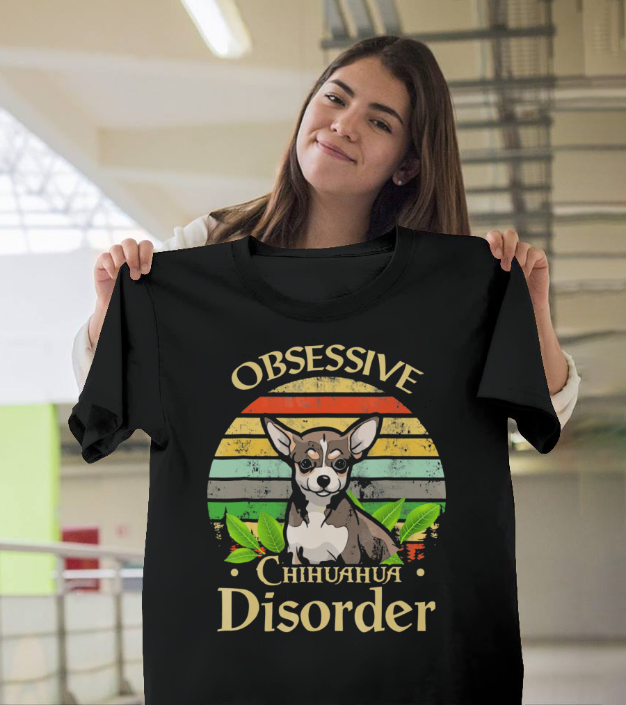 Obsessive Chihuahua Disorder Vintage Sunset With Leaves T-Shirt