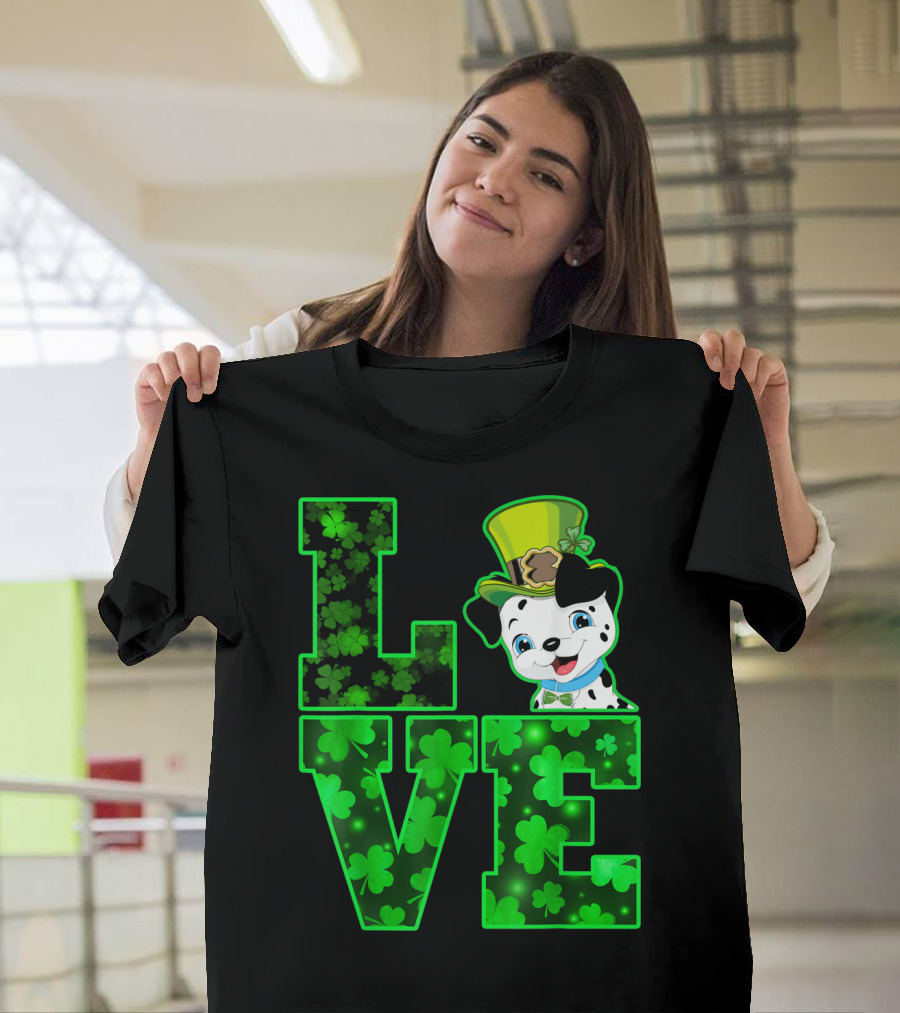LOVE DALMATIAN Shamrock Leprechaun with Green Clover Hat T-Shirt